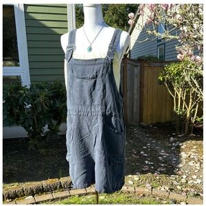Nicole Miller‎ Blue Denim Linen Blend Cargo Shortall Overalls Womens Size S